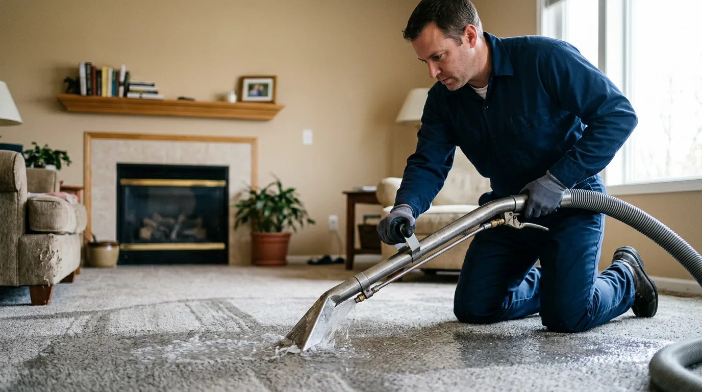 Water damage restoration technician working near Hague, ND